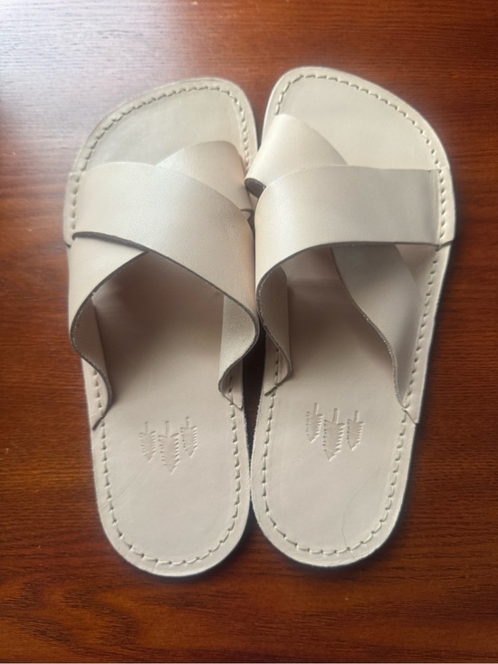 Portland Leather Shoes - Portland Leather-Women's Cream Cross-Strap Slide Sandals-Brand New- Size 8.5